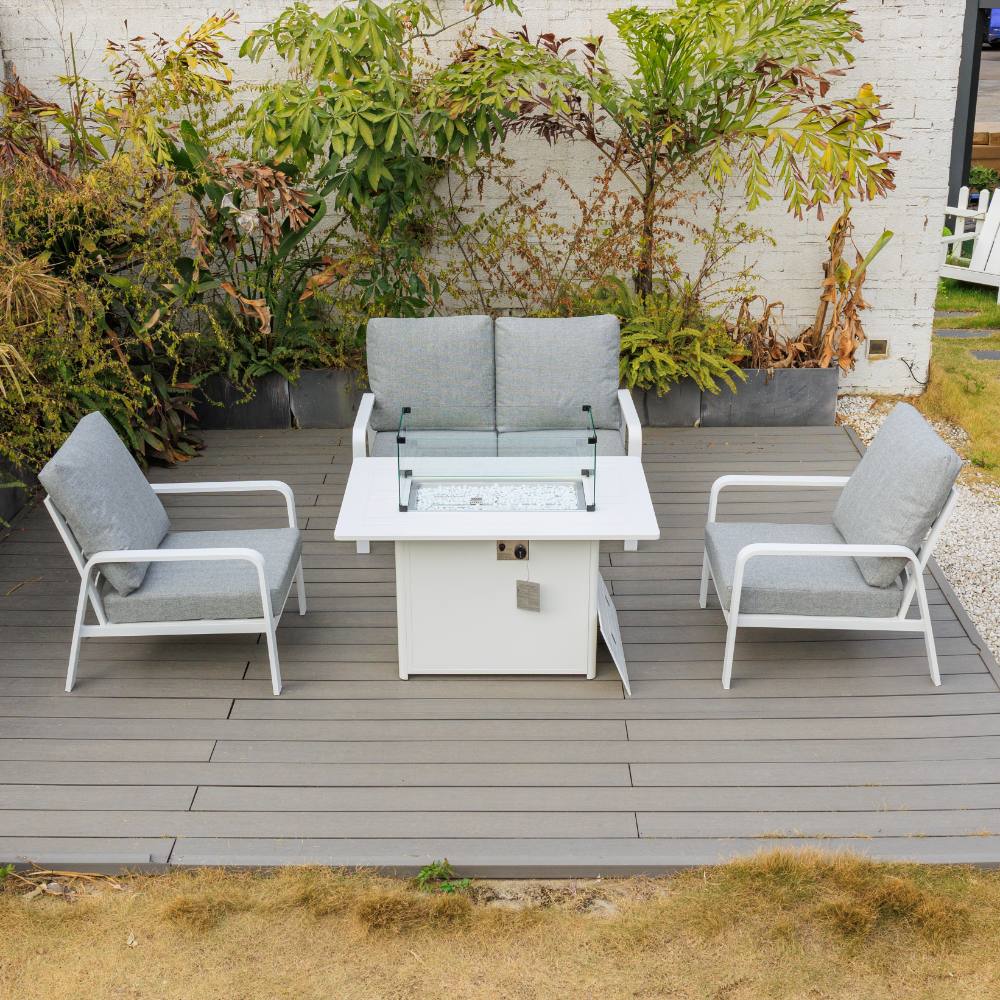 Bondi 4 Piece Double Lounge with Gas Fire Pit Coffee - White image 1