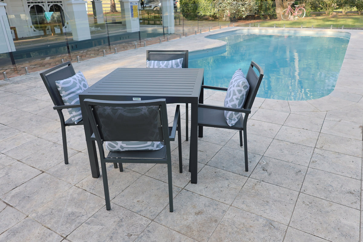 Noosa Dining Table 90 x 90cm - Gunmetal shown with matching Noosa dining chairs - view 2