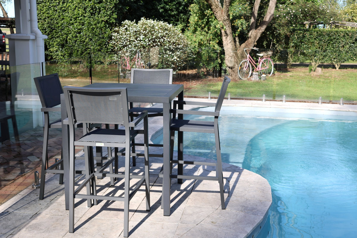 Noosa Bar Table 90 x 90cm - Gunmetal shown with matching Noosa bar chairs - view 3