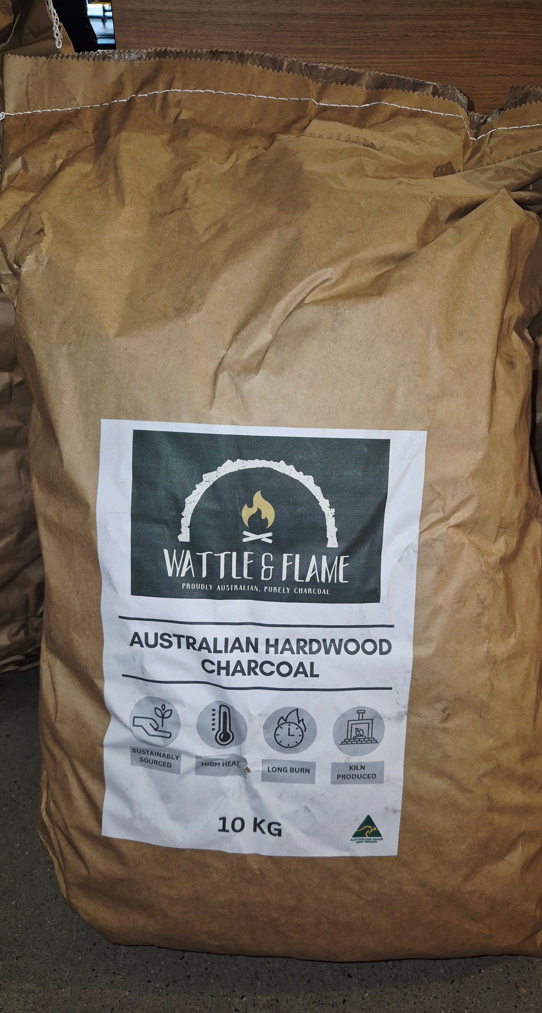 Wattle & Flame Australian Hardwood Charcoal 10kg 10kg charcoal bag