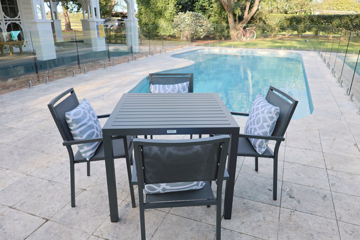 Noosa Dining Table 90 x 90cm - Gunmetal shown with matching Noosa dining chairs - view 1