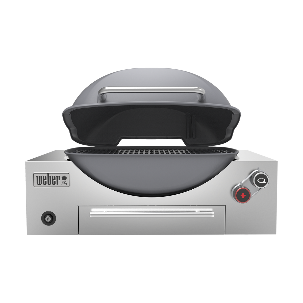 Weber Built-in Q+ Q3600N+ Smoke Grey open-lid view