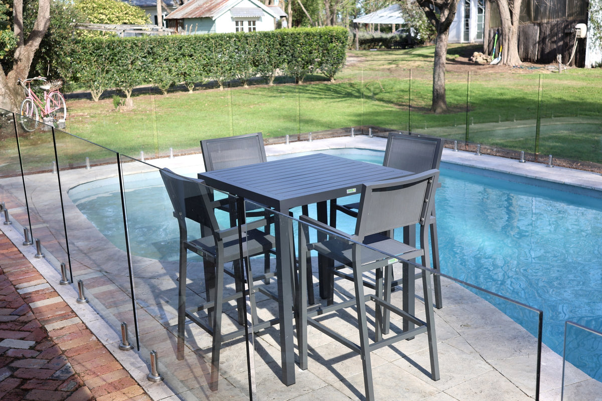 Noosa Bar Table 90 x 90cm - Gunmetal shown with matching Noosa bar chairs - view 2