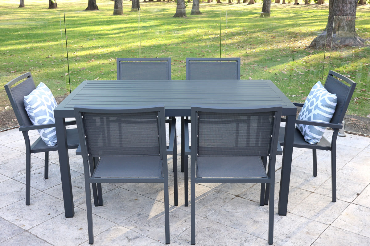 Noosa Dining Table 150 x 90cm - Gunmetal shown with matching Noosa dining chairs - view 1