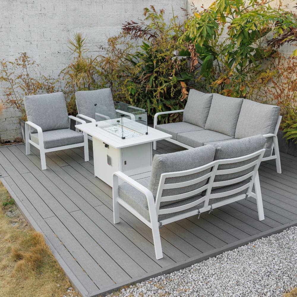 Bondi 5 Piece Lounge with Gas Fire Pit Coffee Table - White image 7
