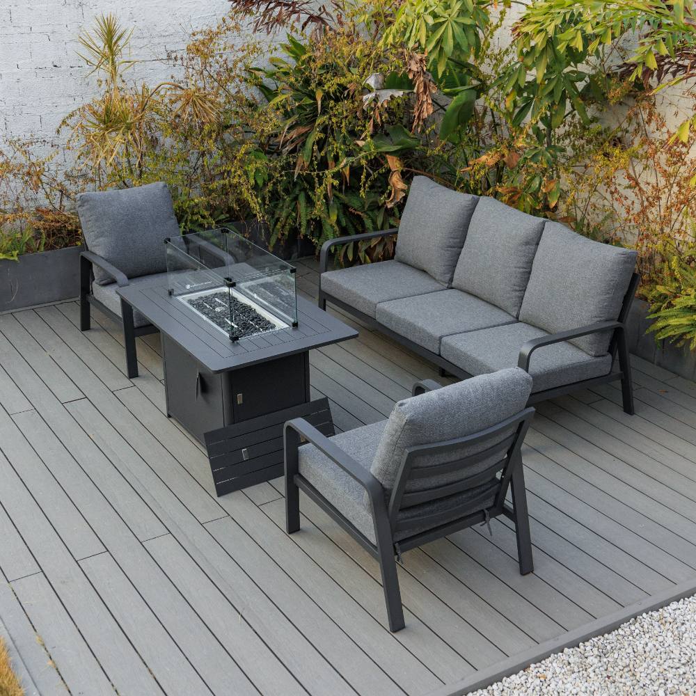 Bondi Triple 4 Piece Lounge with Gas Fire Pit Coffee Table - Gunmetal image 1
