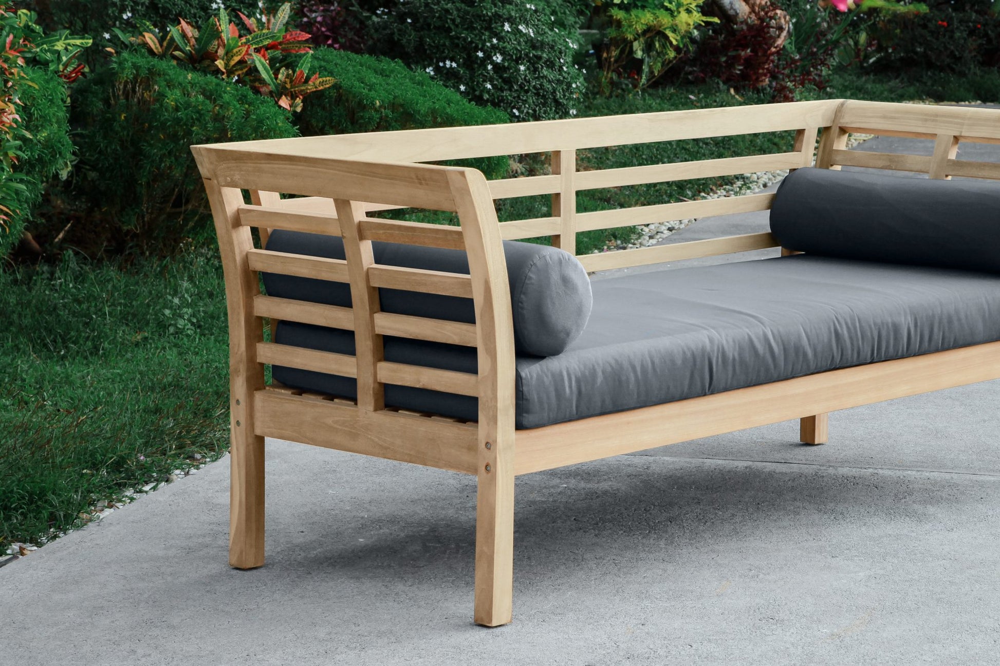 Small Teak Daybed - Base Cushion And 2 Rolls - 205 x 70 x 85 image 5