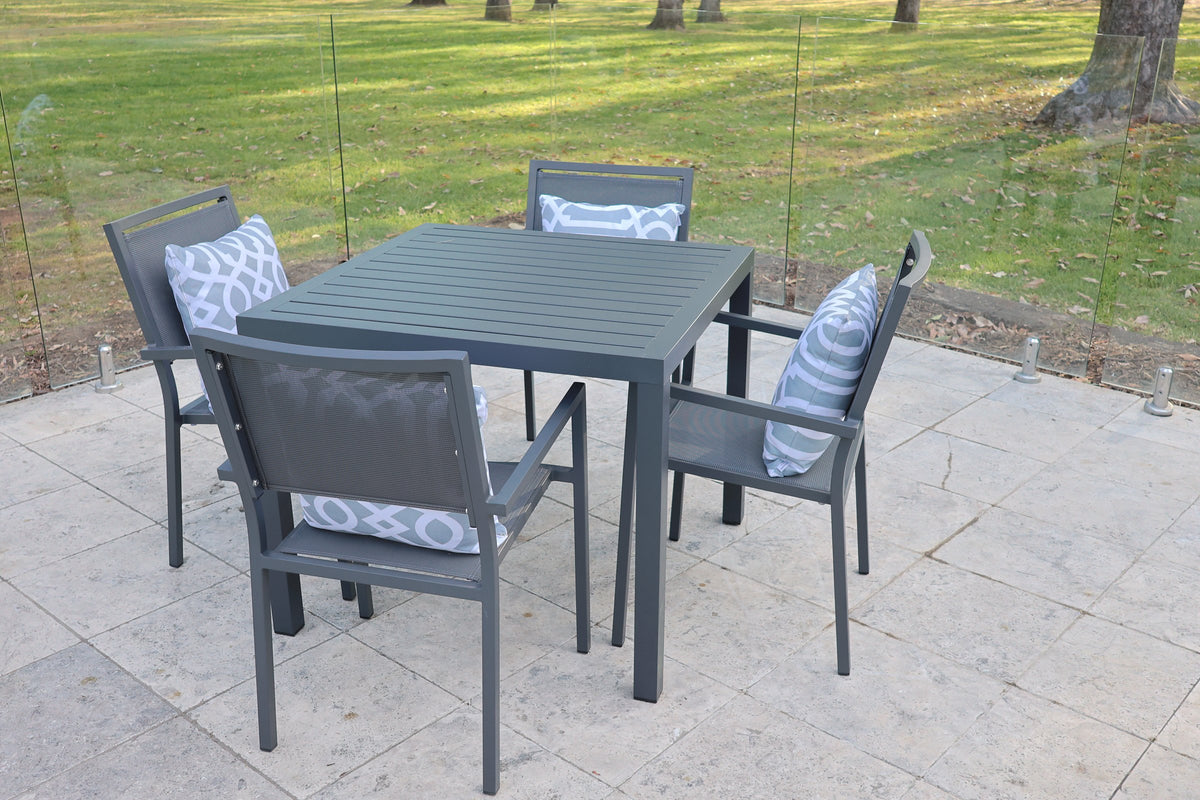 Noosa Dining Table 90 x 90cm - Gunmetal shown with matching Noosa dining chairs - view 3