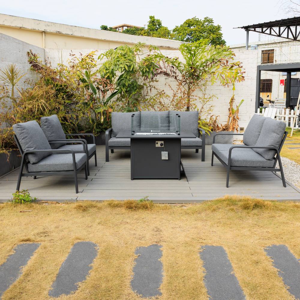 Bondi 5 Piece Lounge with Gas Fire Pit Coffee - Gunmetal image 3