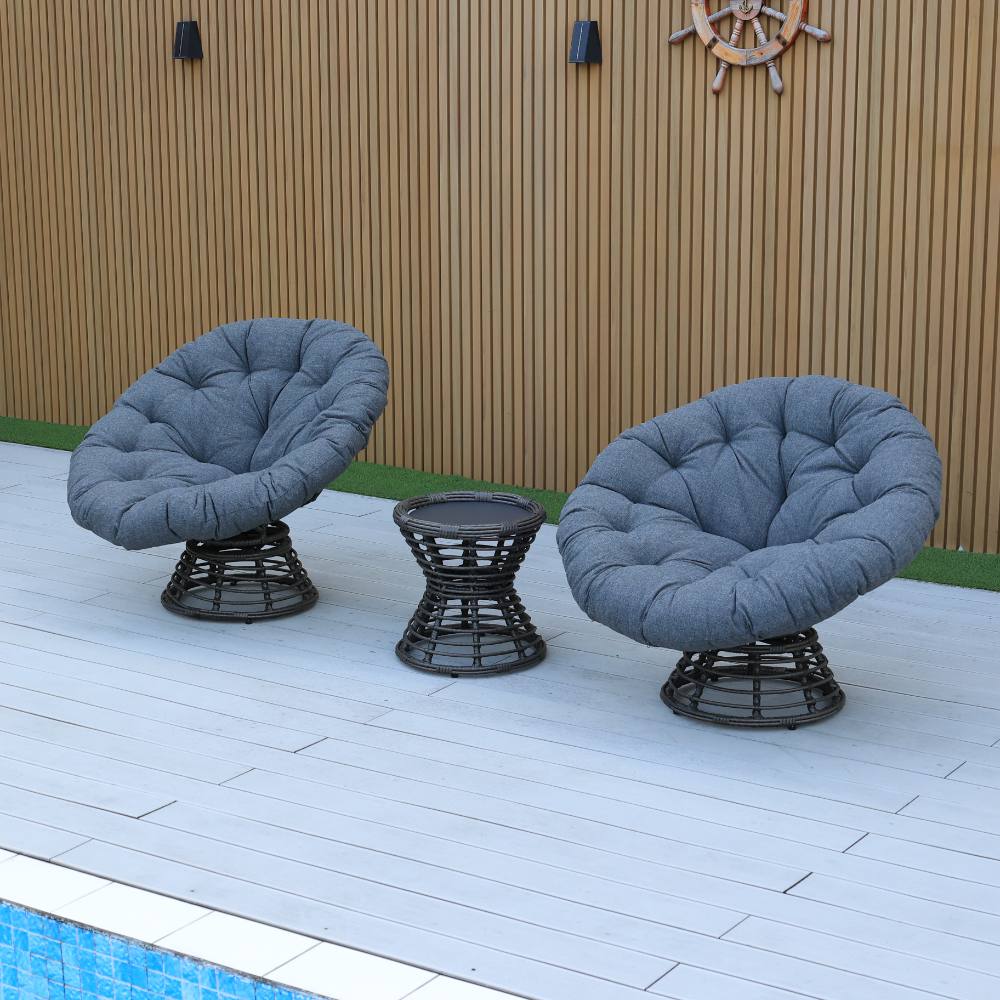Dubai 3-Piece Swivel Balcony Set - Charcoal Wicker image 1