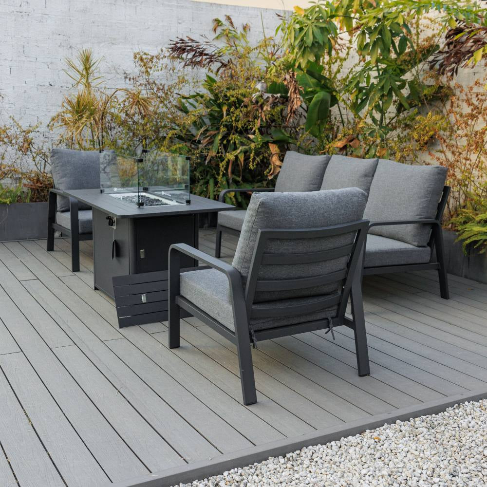 Bondi Triple 4 Piece Lounge with Gas Fire Pit Coffee Table - Gunmetal image 4