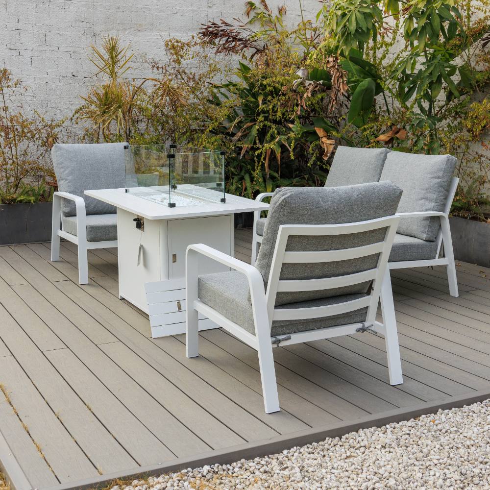 Bondi 4 Piece Double Lounge with Gas Fire Pit Coffee - White image 3