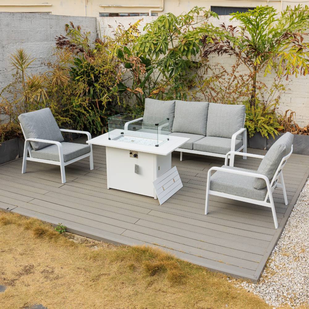 Bondi 4 Piece Triple Lounge with Gas Fire Pit Coffee Table - White image 3