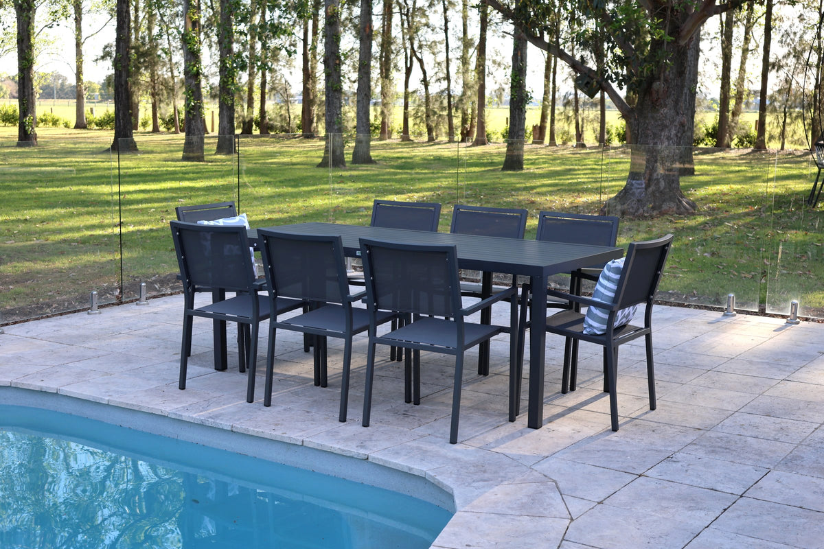 Noosa Dining Table 200 x 90cm - Gunmetal shown with matching Noosa dining chairs - view 2