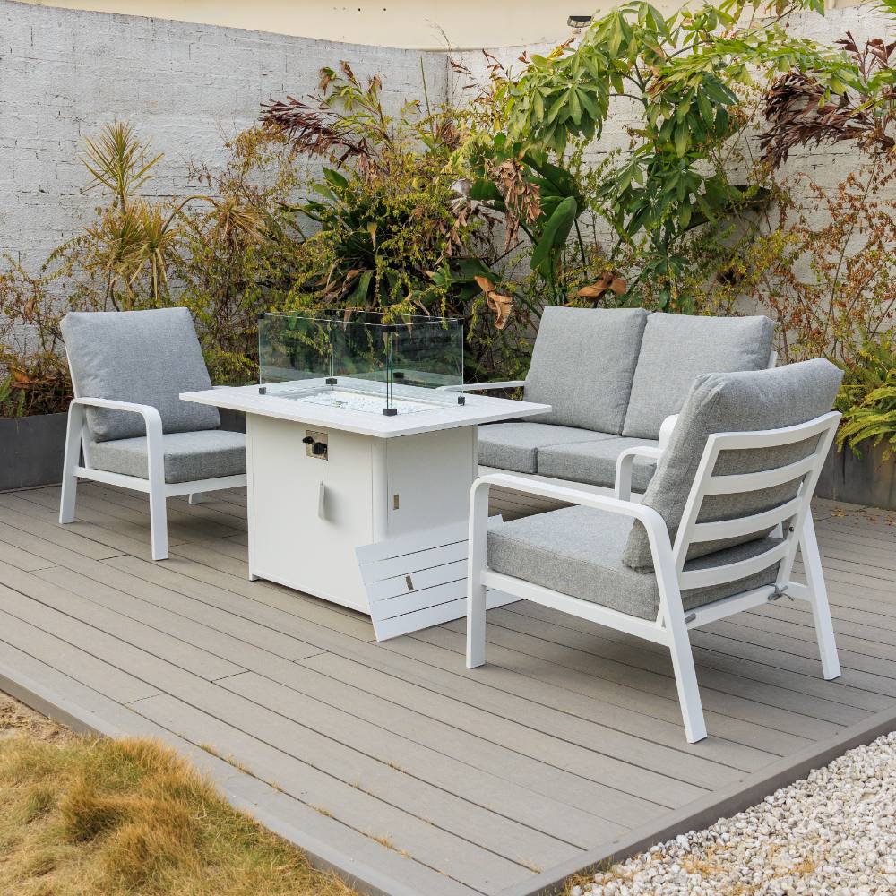 Bondi 4 Piece Double Lounge with Gas Fire Pit Coffee - White image 2