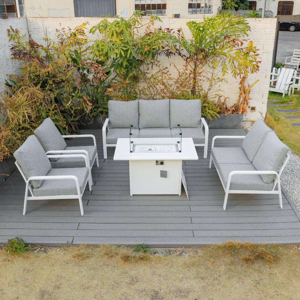 Bondi 5 Piece Lounge with Gas Fire Pit Coffee Table - White image 0