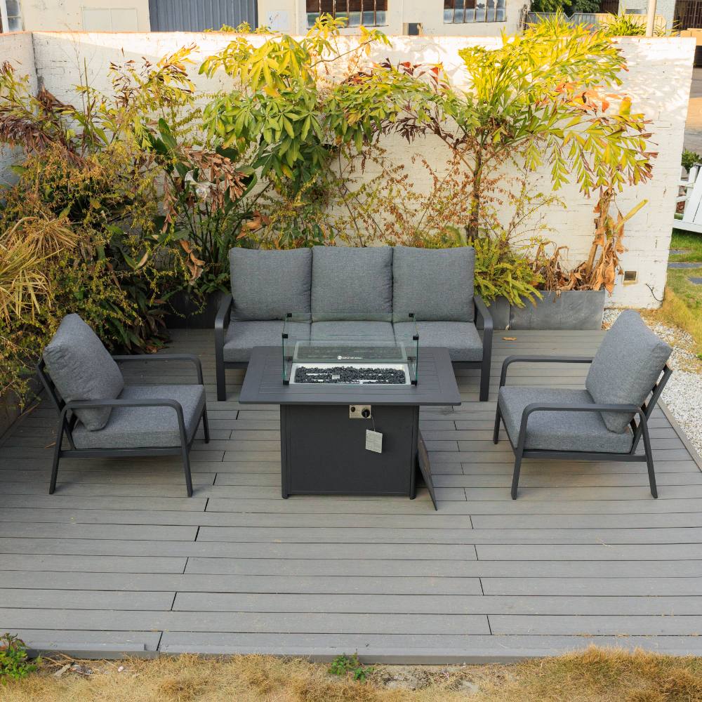 Bondi Triple 4 Piece Lounge with Gas Fire Pit Coffee Table - Gunmetal image 0