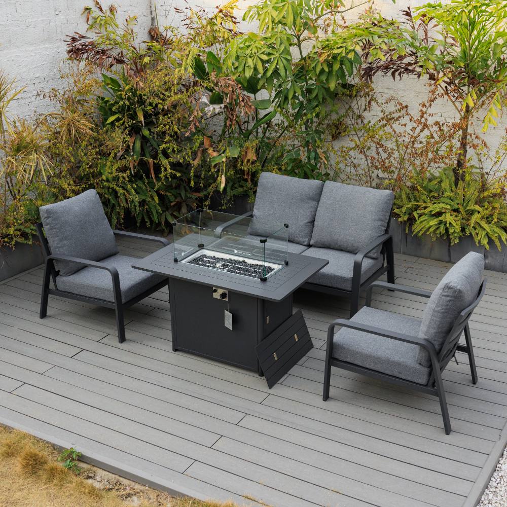 Bondi Double 4 Piece Lounge with Gas Fire Pit Coffee Table – Gunmetal image 3