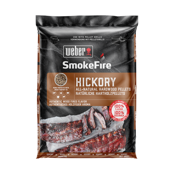 Weber Hickory All-Natural Hardwood Pellets 9kg product pack