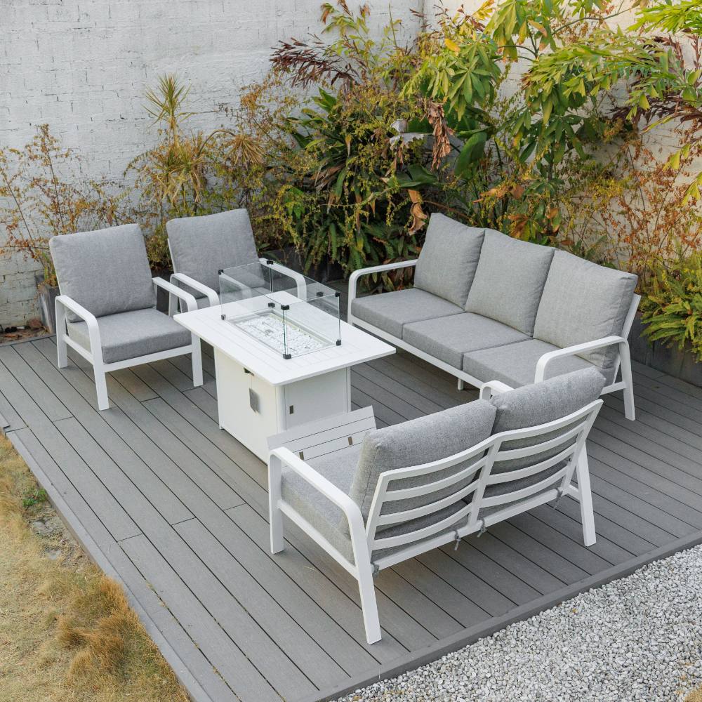 Bondi 5 Piece Lounge with Gas Fire Pit Coffee Table - White image 9