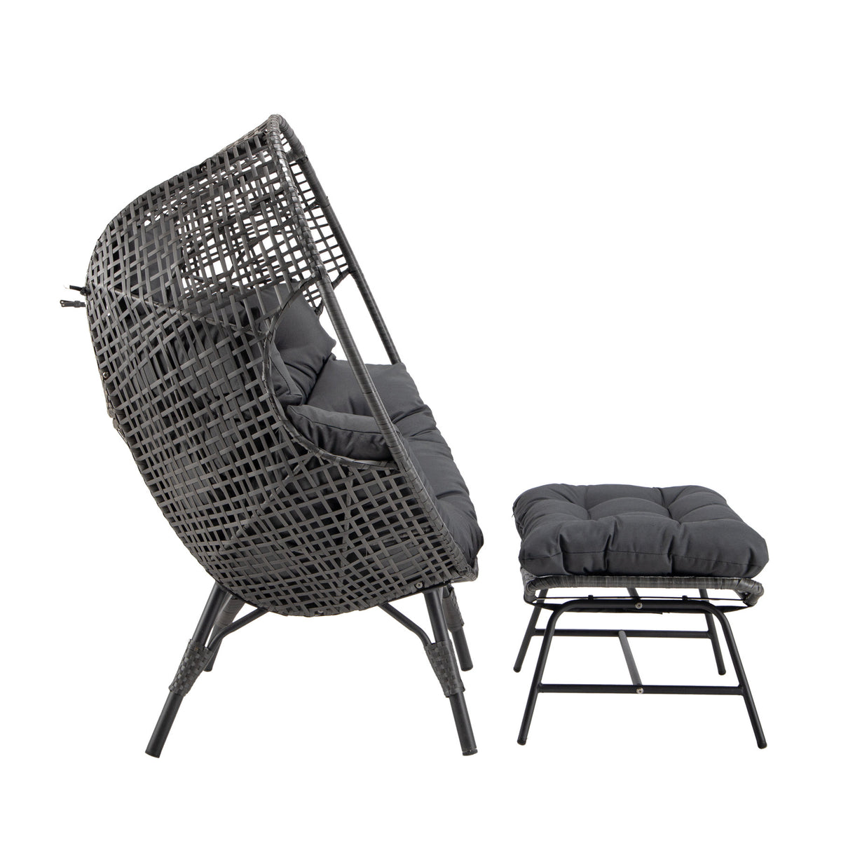 Avoca Double Egg Lounge Charcoal – rear angled side profile of charcoal double wicker egg lounge