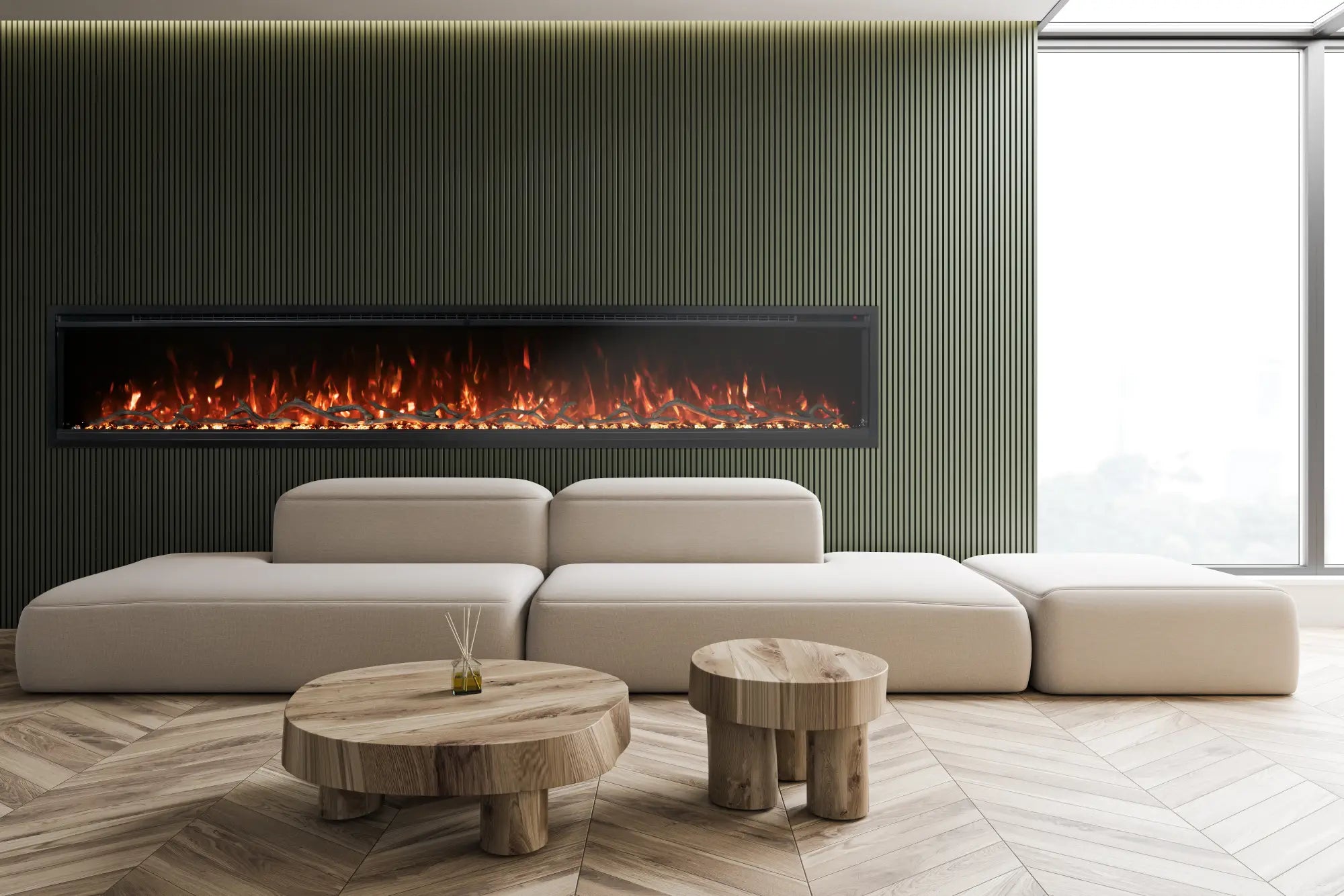Modern Flame Spectrum 74 inch Slimline With Log Set image 3