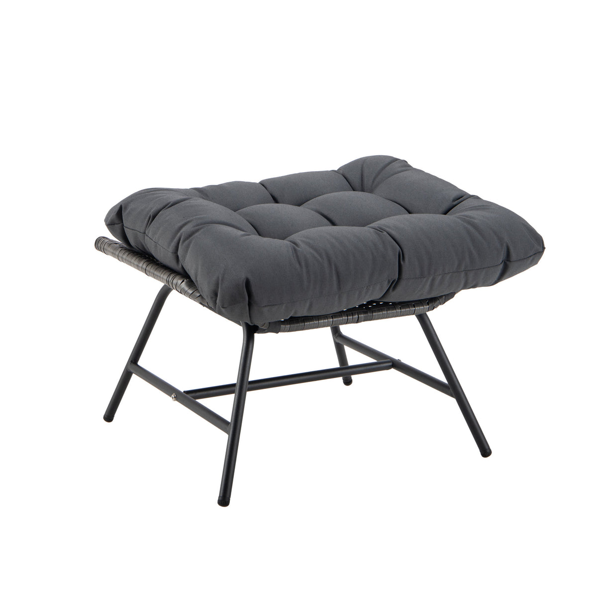Avoca Double Egg Lounge Charcoal – charcoal cushioned matching ottoman, angled view