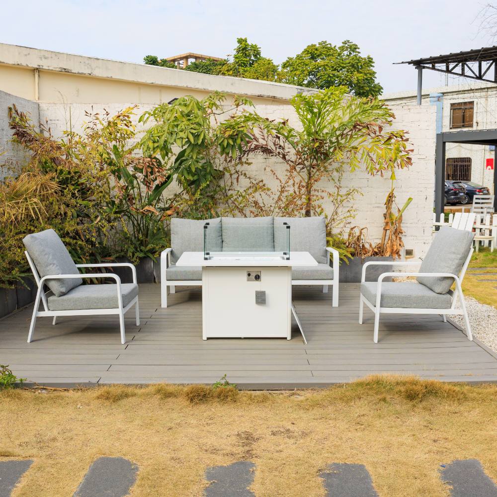 Bondi 4 Piece Triple Lounge with Gas Fire Pit Coffee Table - White image 11