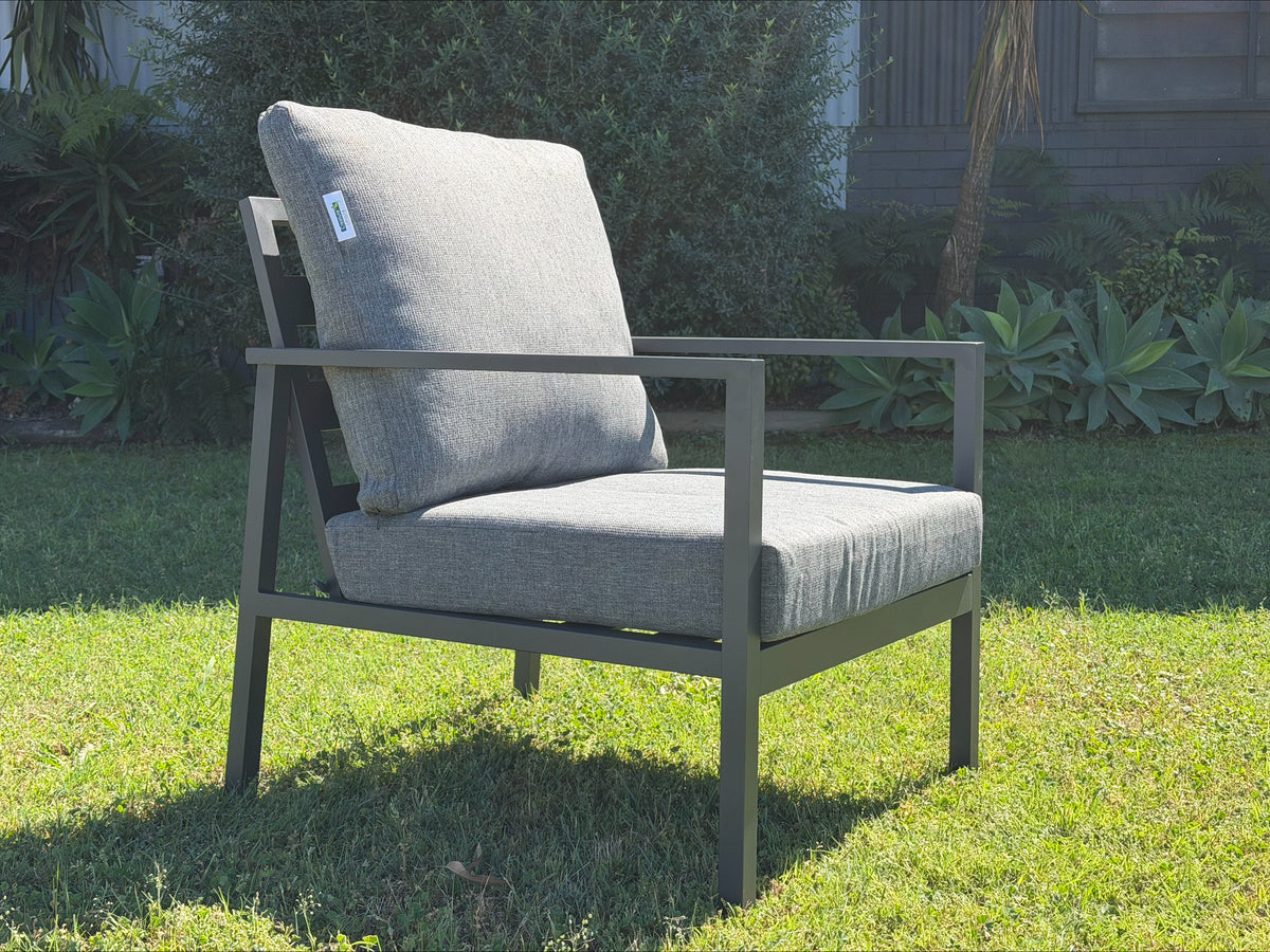 Noosa Double 4 Piece Lounge Set - Gunmetal single armchair - angled view