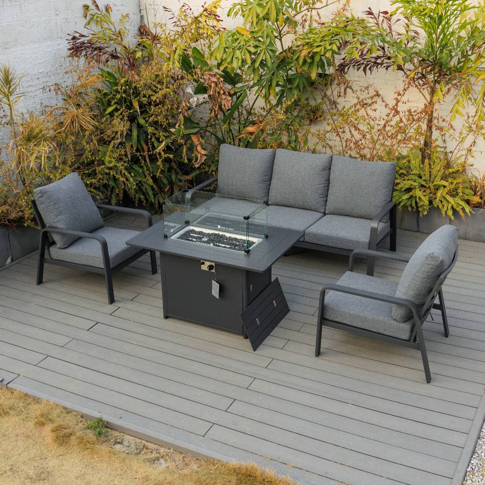 Bondi Triple 4 Piece Lounge with Gas Fire Pit Coffee Table - Gunmetal image 2