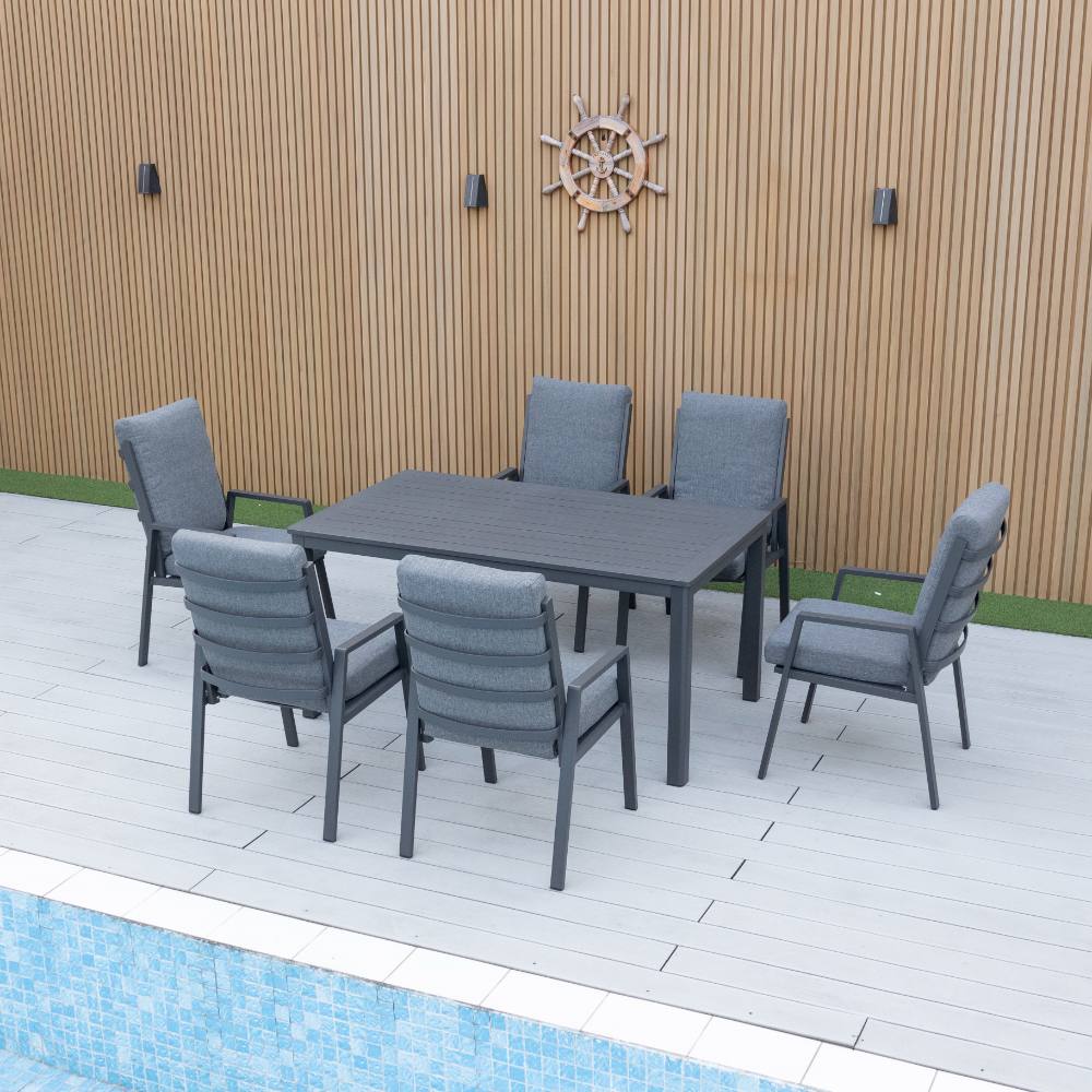 Bondi High Back 7 Piece Dining (160/93) - Gunmetal image 1