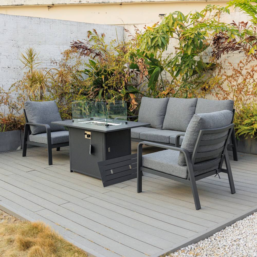 Bondi Triple 4 Piece Lounge with Gas Fire Pit Coffee Table - Gunmetal image 3
