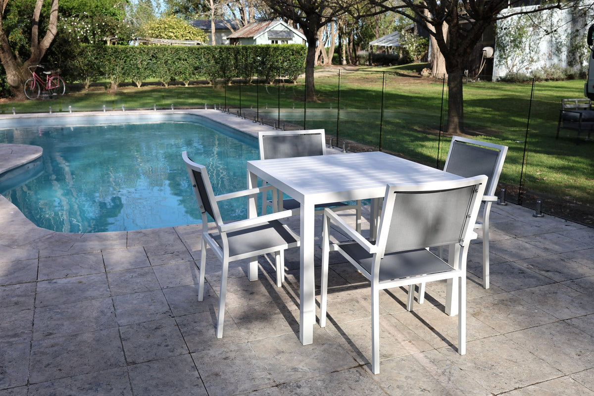 Noosa Dining Table 90 x 90cm - White shown with matching Noosa dining chairs - view 1