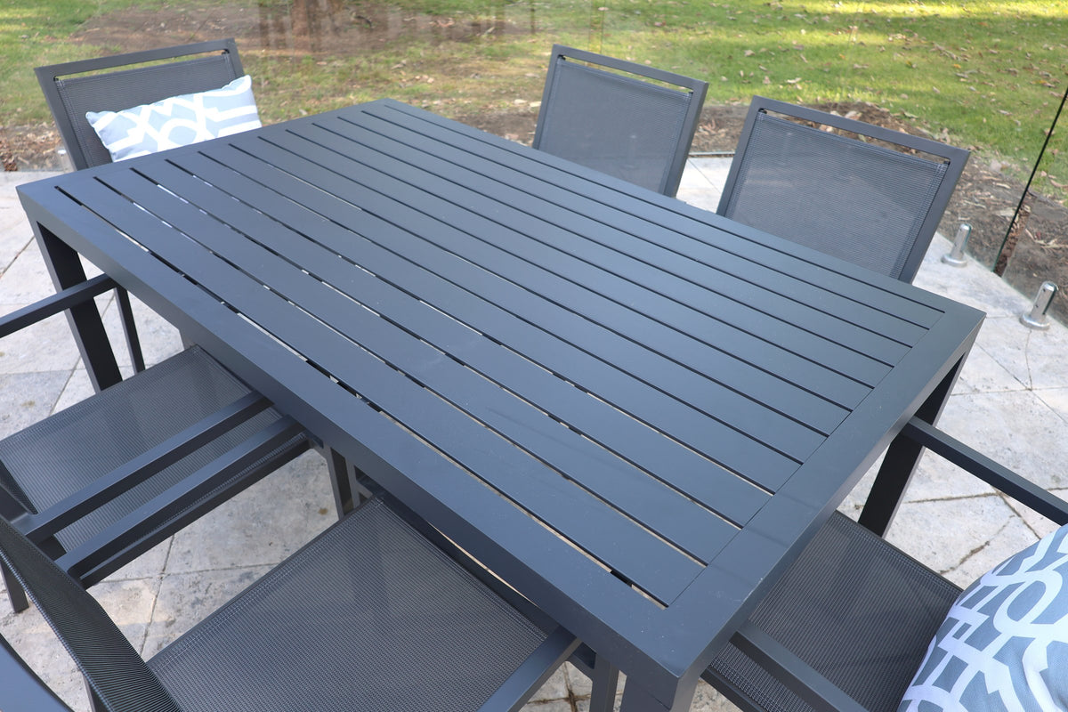 Noosa Dining Table 150 x 90cm - Gunmetal shown with matching Noosa dining chairs - view 3