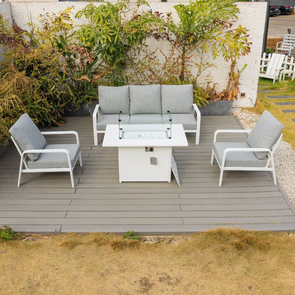Bondi 4 Piece Triple Lounge with Gas Fire Pit Coffee Table - White image 0