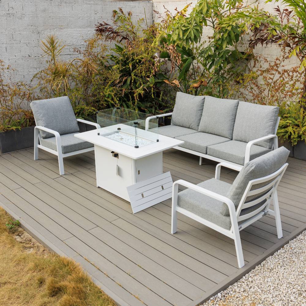 Bondi 4 Piece Triple Lounge with Gas Fire Pit Coffee Table - White image 2