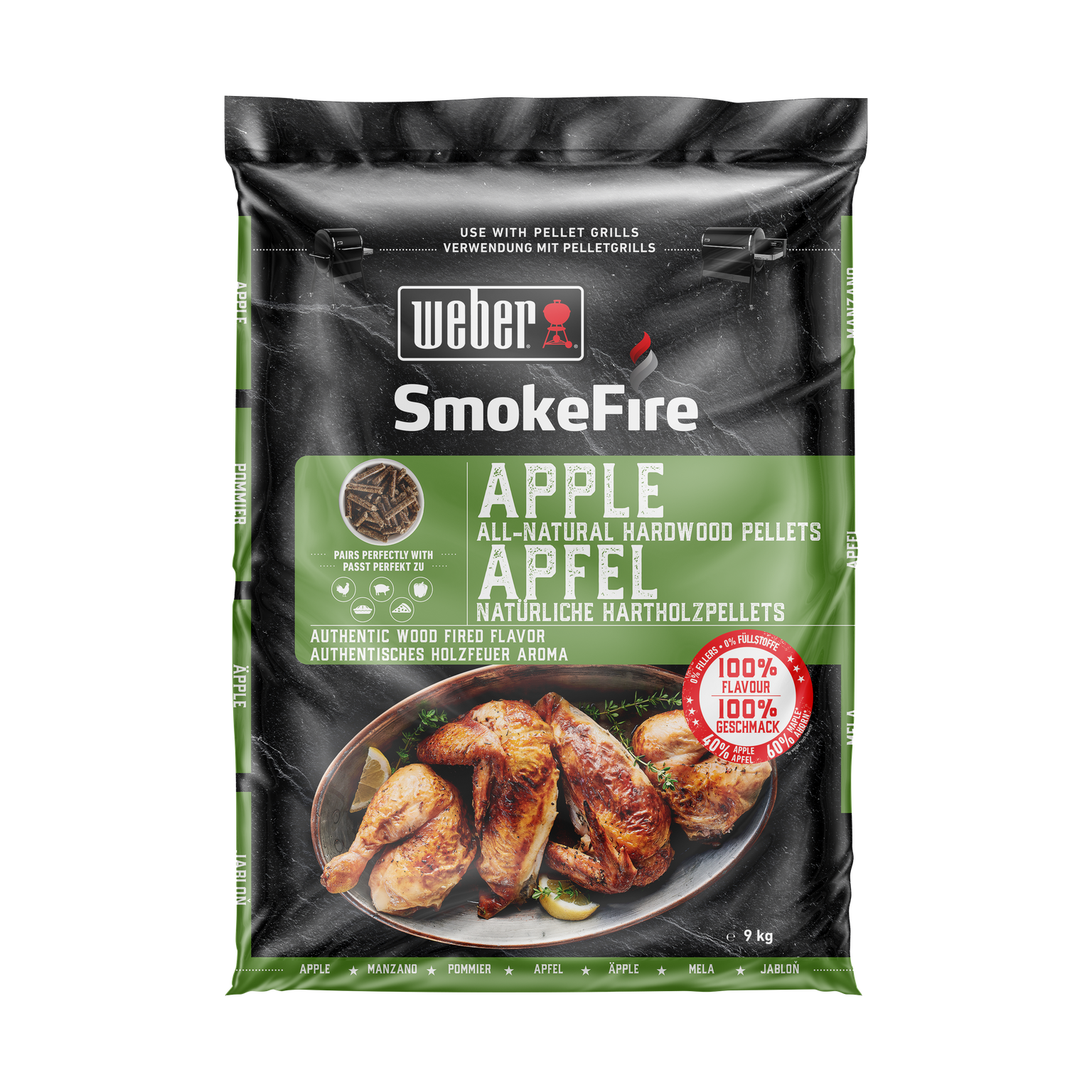 Weber Apple All-Natural Hardwood Pellets 9kg product pack