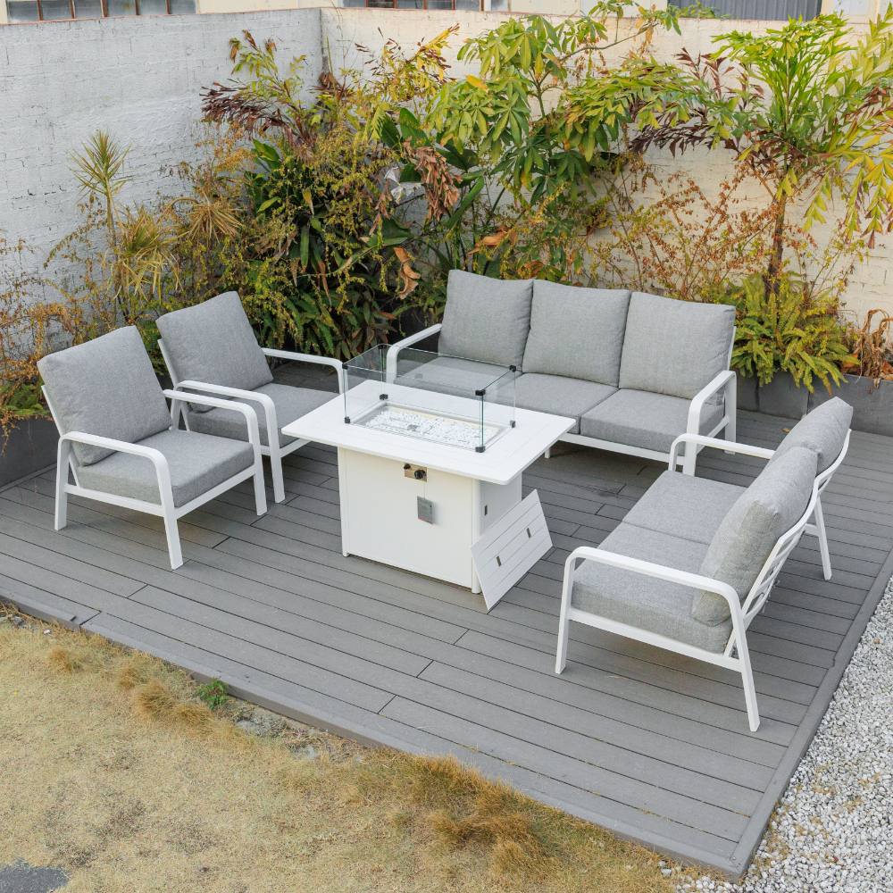 Bondi 5 Piece Lounge with Gas Fire Pit Coffee Table - White image 8