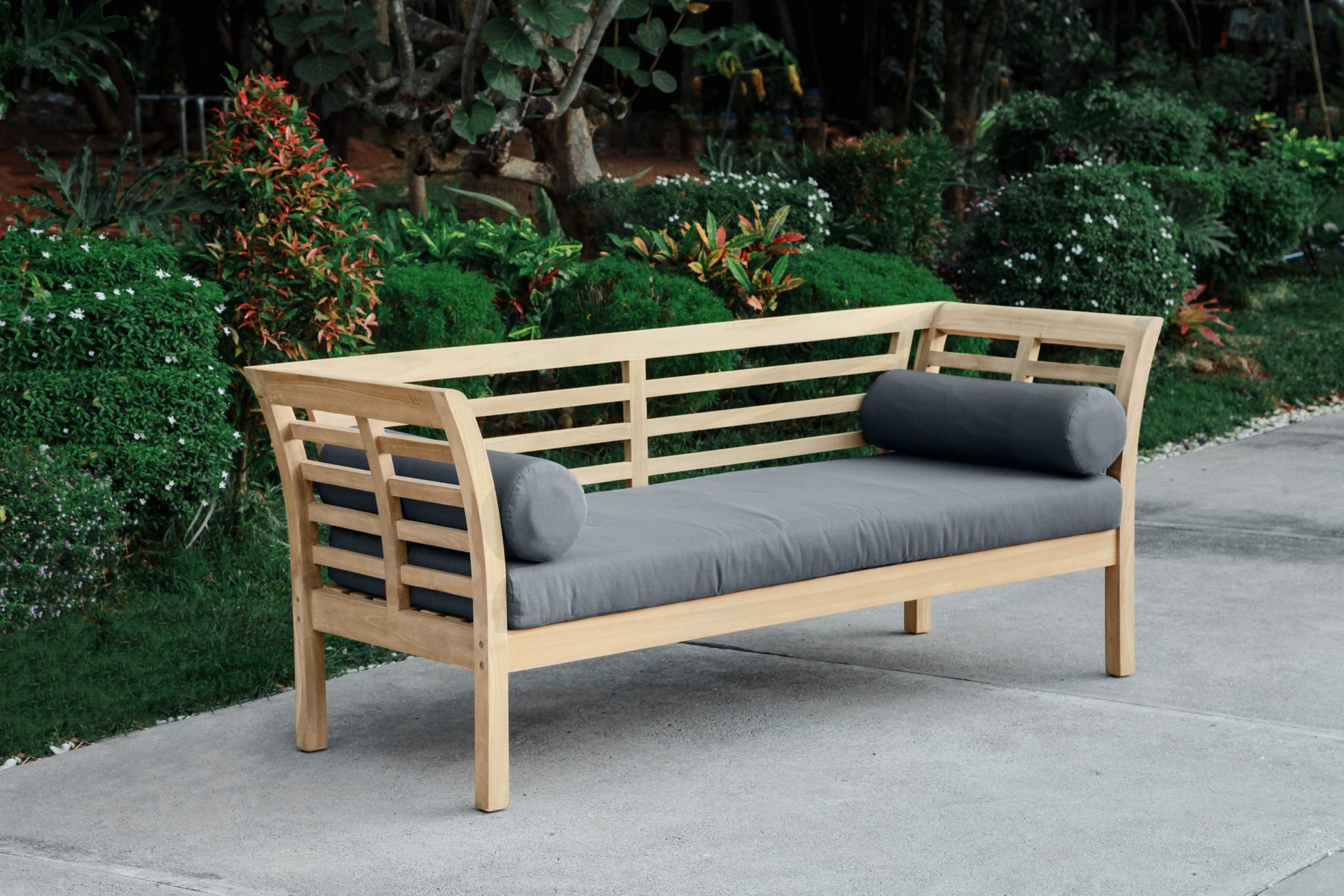 Small Teak Daybed - Base Cushion And 2 Rolls - 205 x 70 x 85 image 6