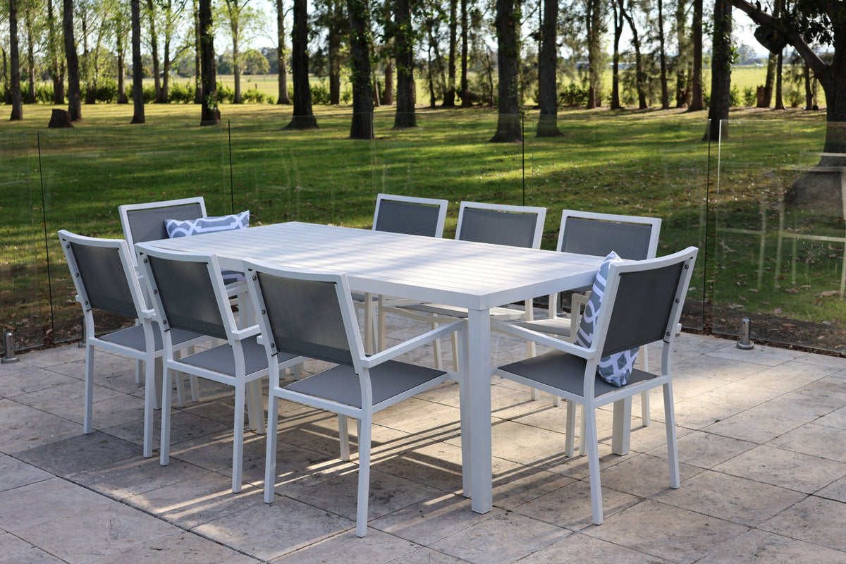 Noosa Dining Table 200 x 90cm - White shown with matching Noosa dining chairs - view 1