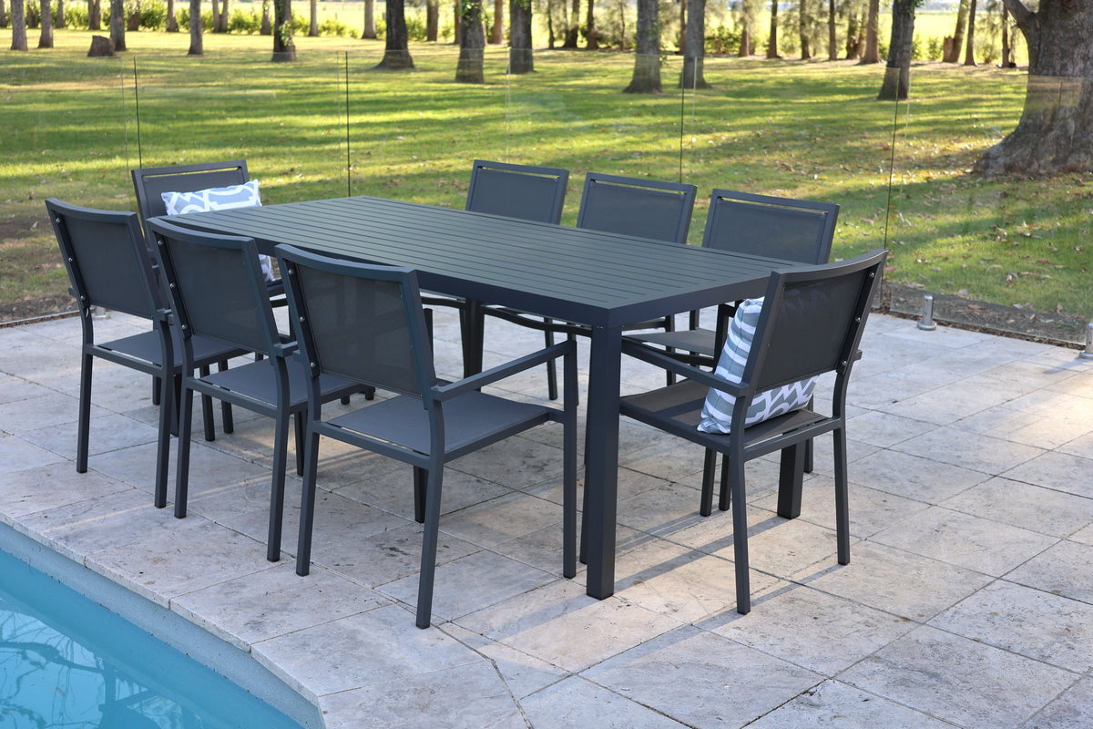 Noosa Dining Table 200 x 90cm - Gunmetal shown with matching Noosa dining chairs - view 1