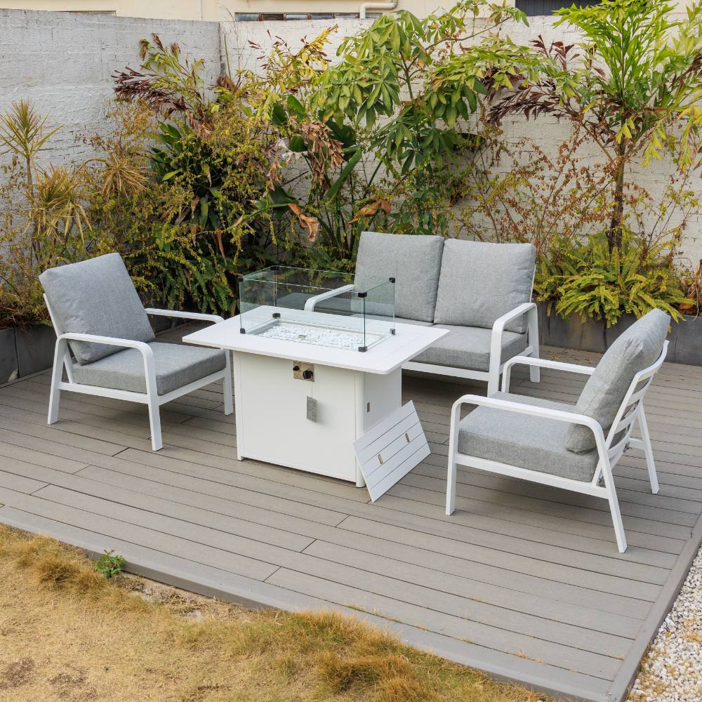 Bondi 4 Piece Double Lounge with Gas Fire Pit Coffee - White image 0