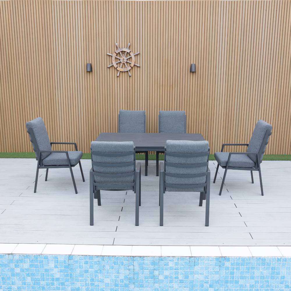 Bondi High Back 7 Piece Dining (160/93) - Gunmetal image 2