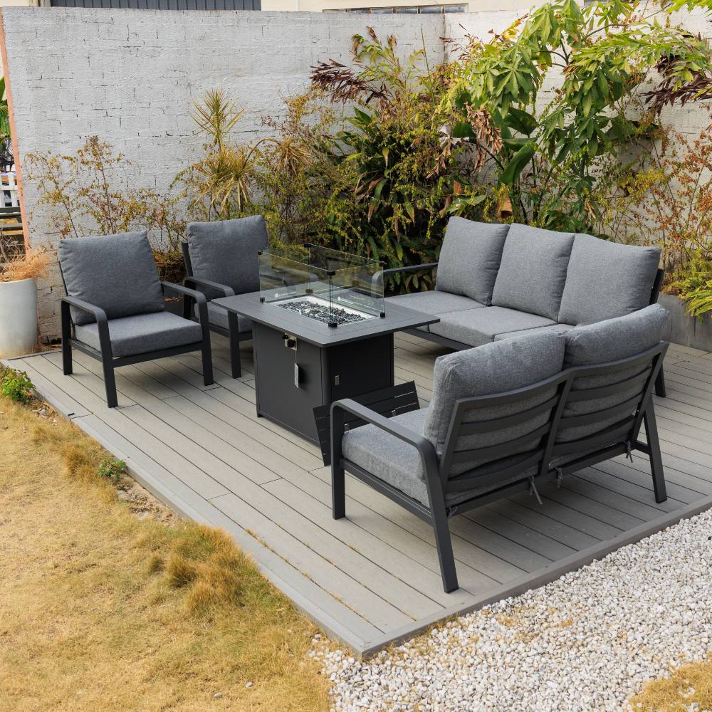 Bondi 5 Piece Lounge with Gas Fire Pit Coffee - Gunmetal image 5