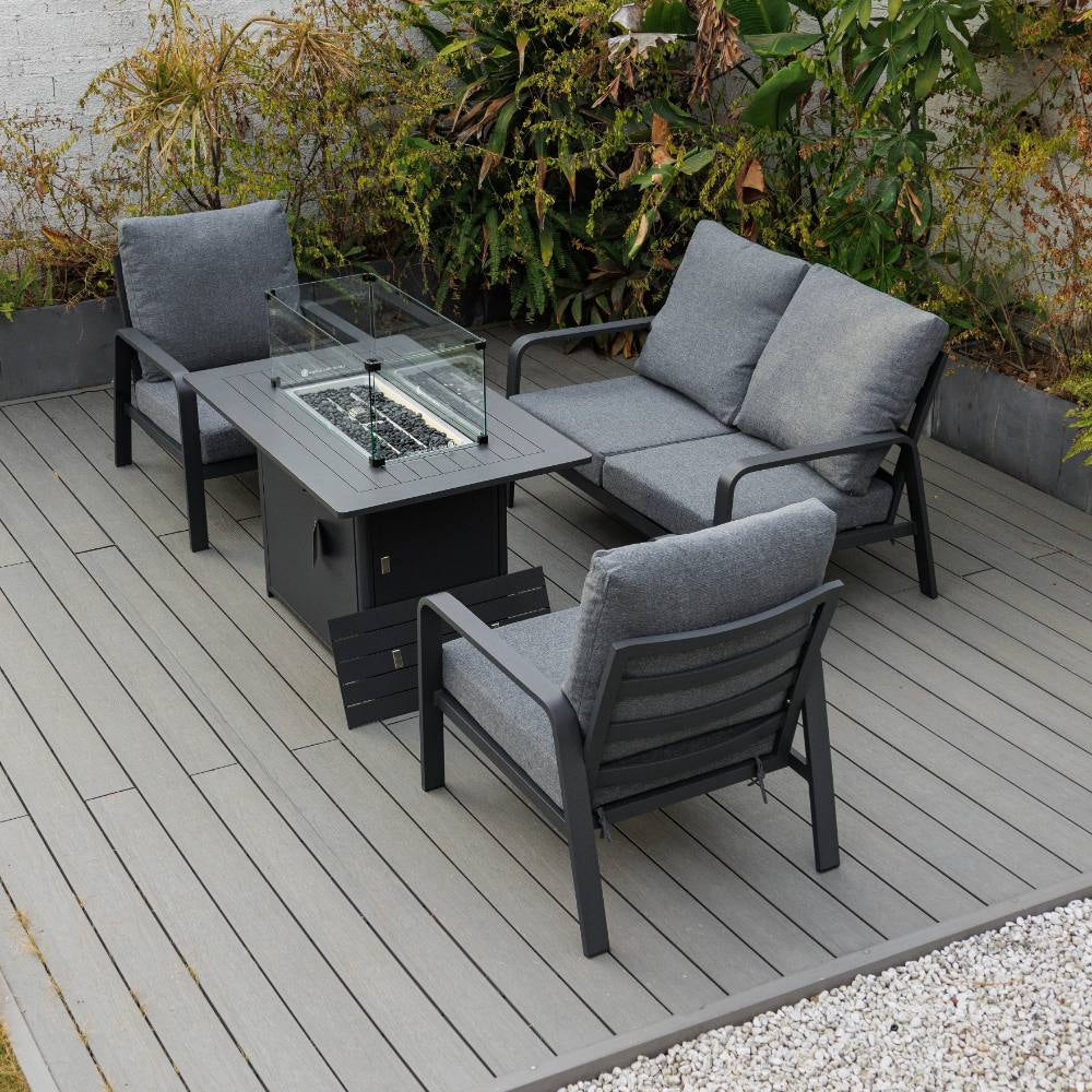 Bondi Double 4 Piece Lounge with Gas Fire Pit Coffee Table – Gunmetal image 1