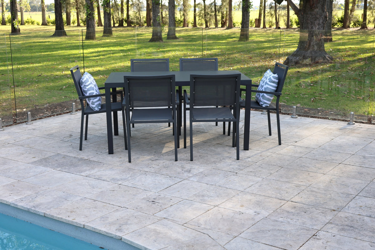 Noosa Dining Table 150 x 90cm - Gunmetal shown with matching Noosa dining chairs - view 2