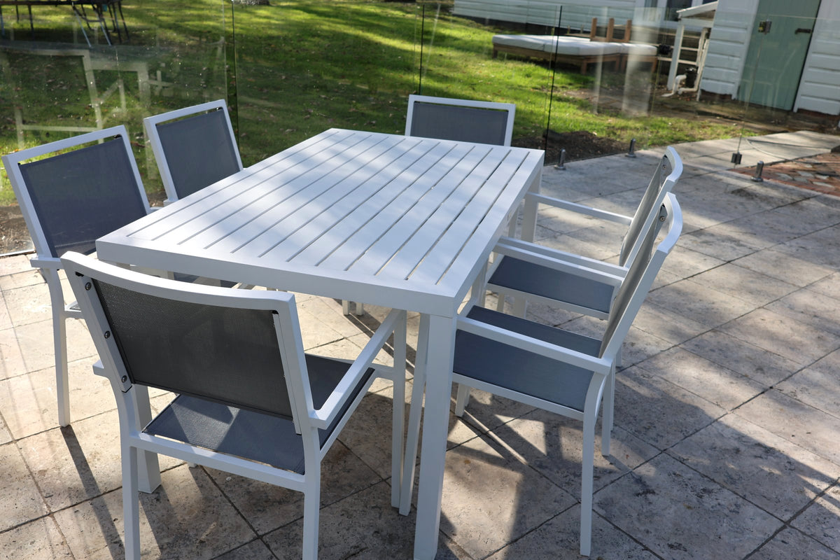 Noosa Dining Table 150 x 90cm - White shown with matching Noosa dining chairs - view 1