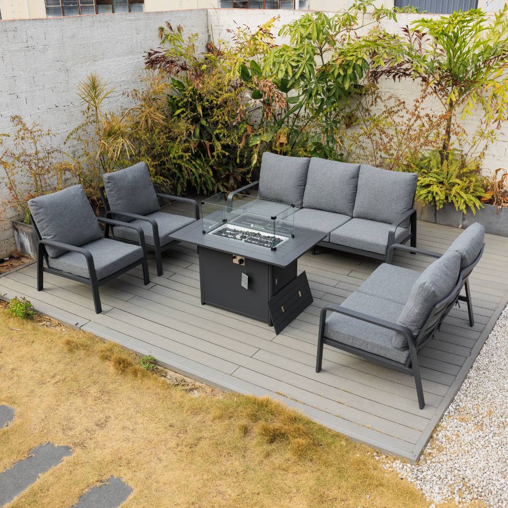 Bondi 5 Piece Lounge with Gas Fire Pit Coffee - Gunmetal image 4