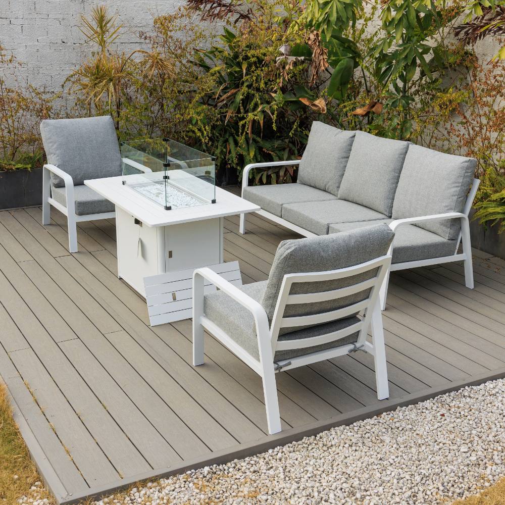 Bondi 4 Piece Triple Lounge with Gas Fire Pit Coffee Table - White image 1